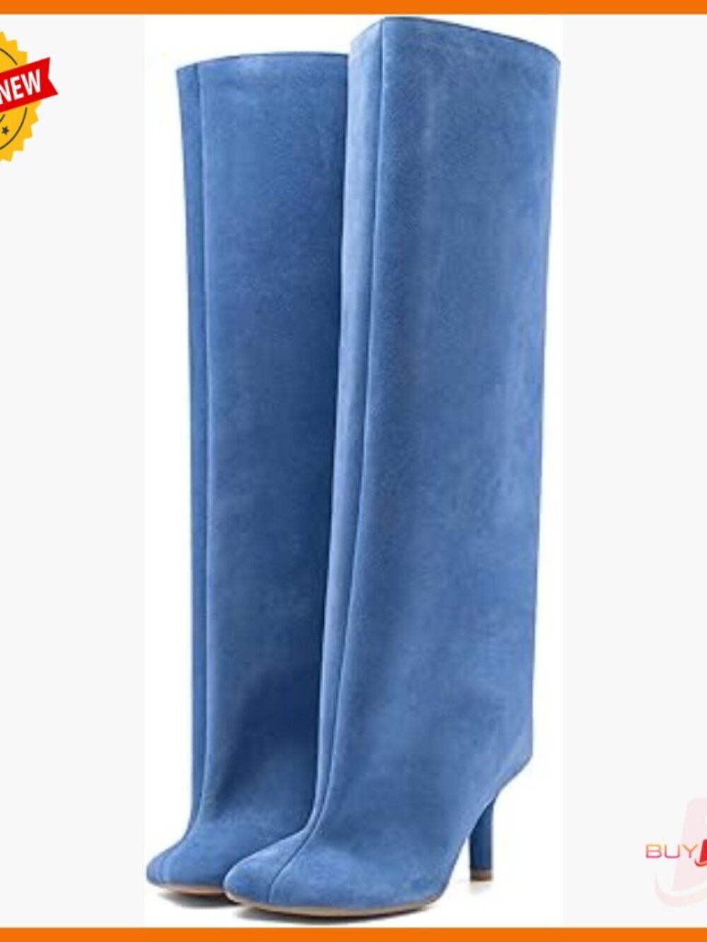 Wide Calf Knee High Suede Boots Stiletto Heel Square Toe Pull On